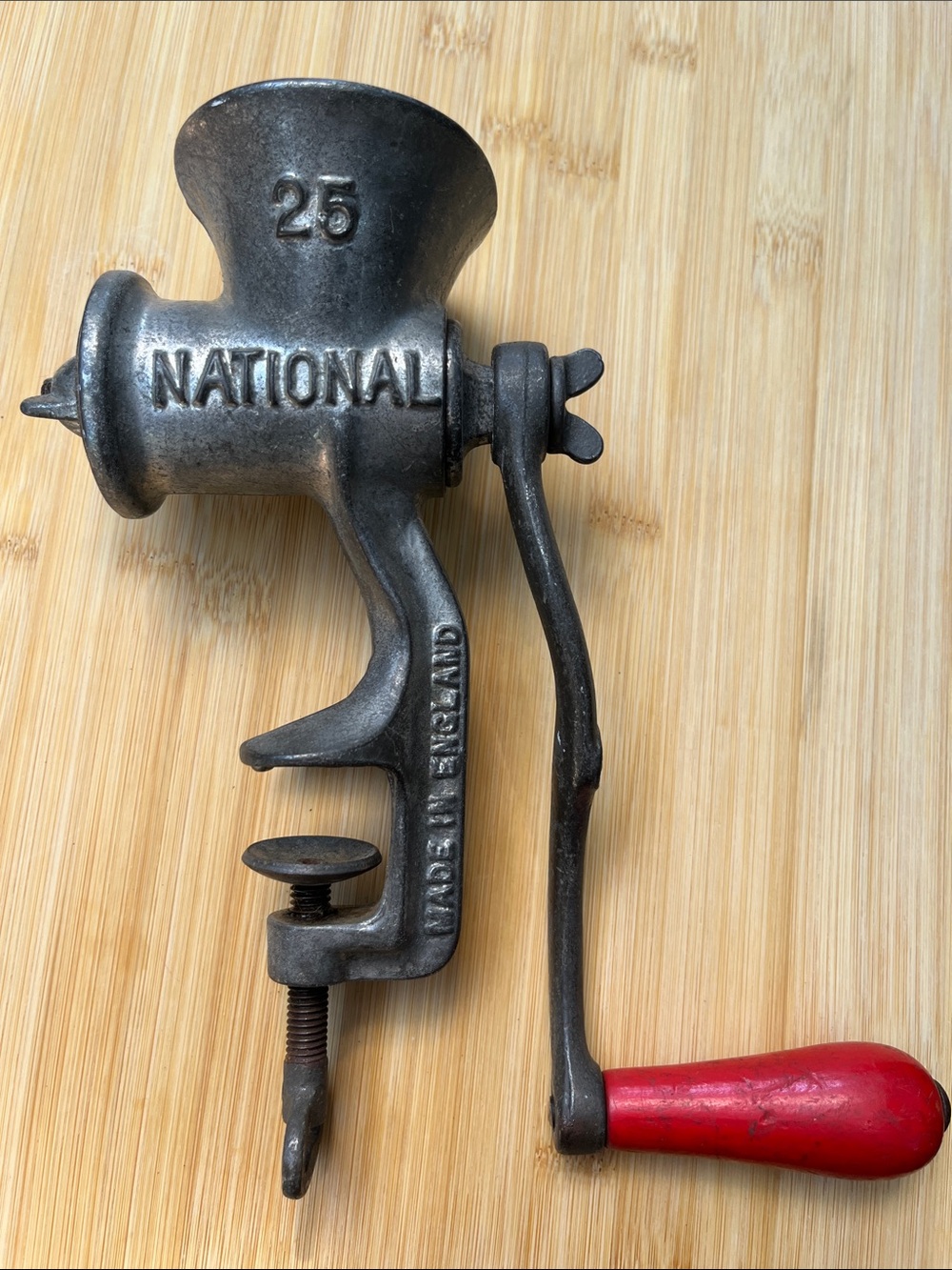 Spong Vintage Meat Grinder 25 National Made in England Red Handle